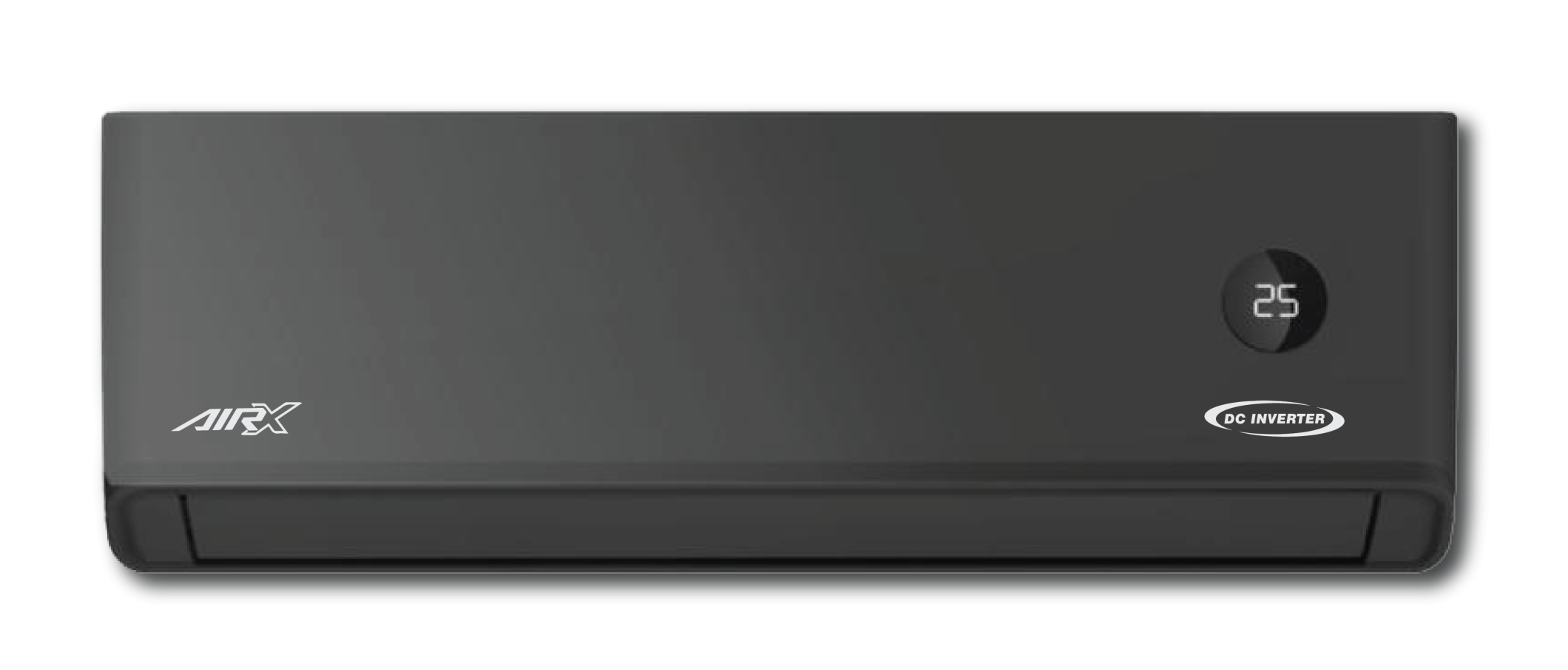 A sleek black AirX Force Series inverter air conditioner unit with a digital display showing "25", representing the best AirX AC for modern interiors.
